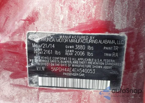 2014 Hyundai Elantra Se from USA, damaged, VIN 5NPDH4AE4EH540053